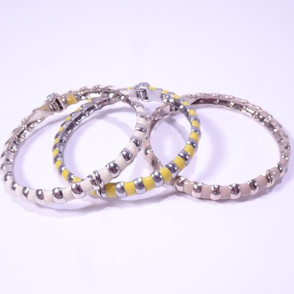 Banana Republic Women's Silver NUDES Enamel Striped Cuff Bracelet Set 3 NWT 78 - Picture 3 of 8